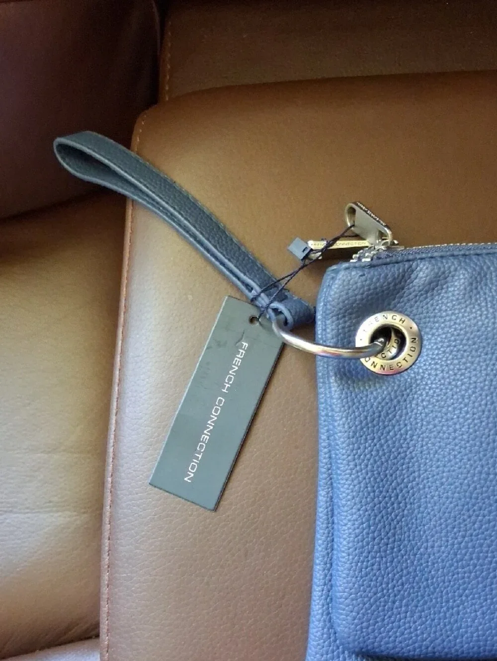 French Connection Blue Pebbled Leather Wristlet Clutch